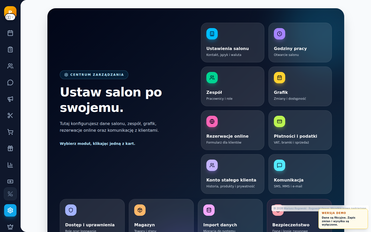Rzeczywisty widok centrum ustawień salonu
